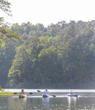 Family of three kayaking
