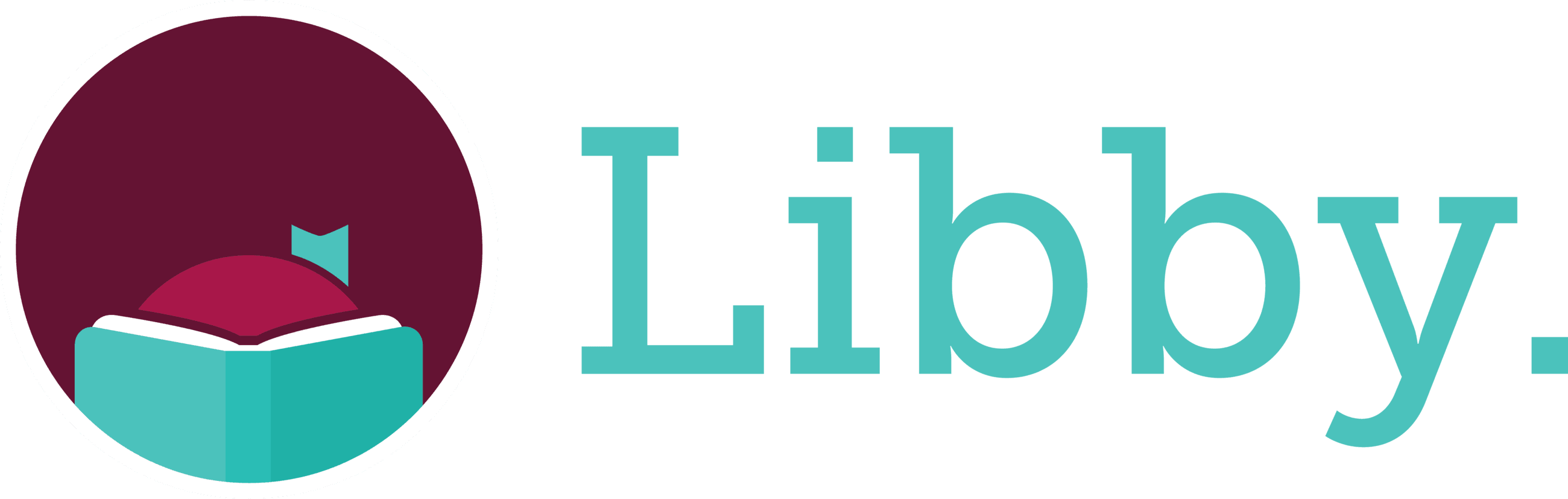 Stylized book in a circle logo with text Libby to the right of logo
